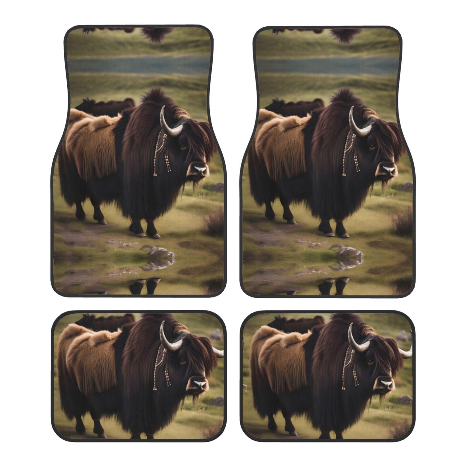 WZYWHJ Mighty Highland Yak Muster Qualität Auto Fußmatten Set von 4 - strapazierfähiges Polyester, leicht zu reinigen, rutschfeste Unterseite von WZYWHJ