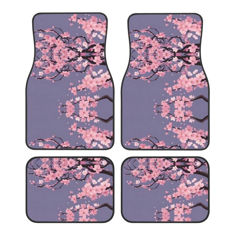 WZYWHJ Sakura in voller Blüte Muster Qualität Auto Fußmatten Set von 4 - strapazierfähiges Polyester, leicht zu reinigen, rutschfeste Unterseite von WZYWHJ