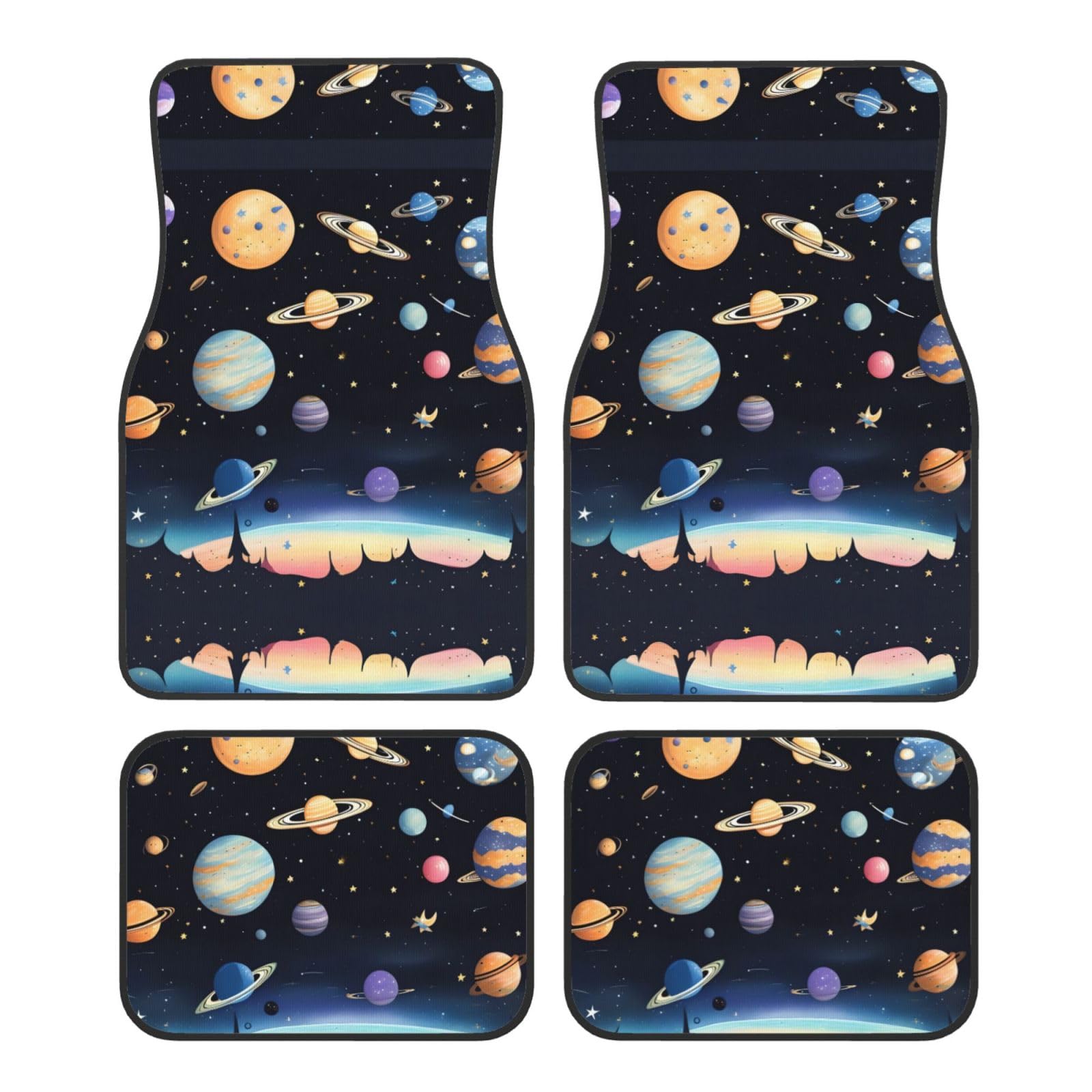 WZYWHJ Saturn Jupiter Earth Pattern Qualität Auto Fußmatten Set von 4 - strapazierfähiges Polyester, leicht zu reinigen, rutschfeste Unterseite von WZYWHJ