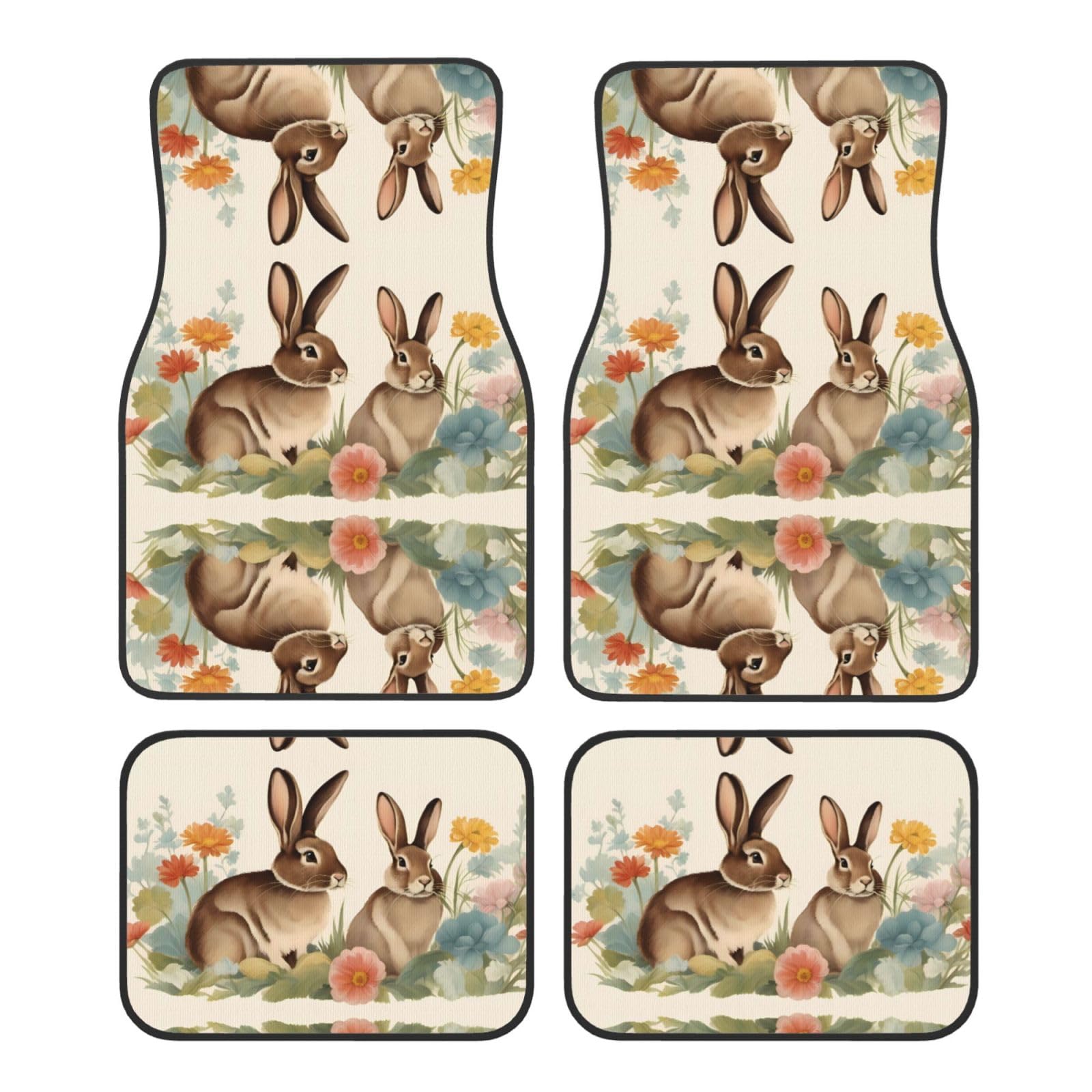 WZYWHJ Vintage Flower Rabbit Easter Pattern Quality Car Floor Mats Set of 4 - Durable Polyester, Easy to Clean, Anti Slip Bottom von WZYWHJ