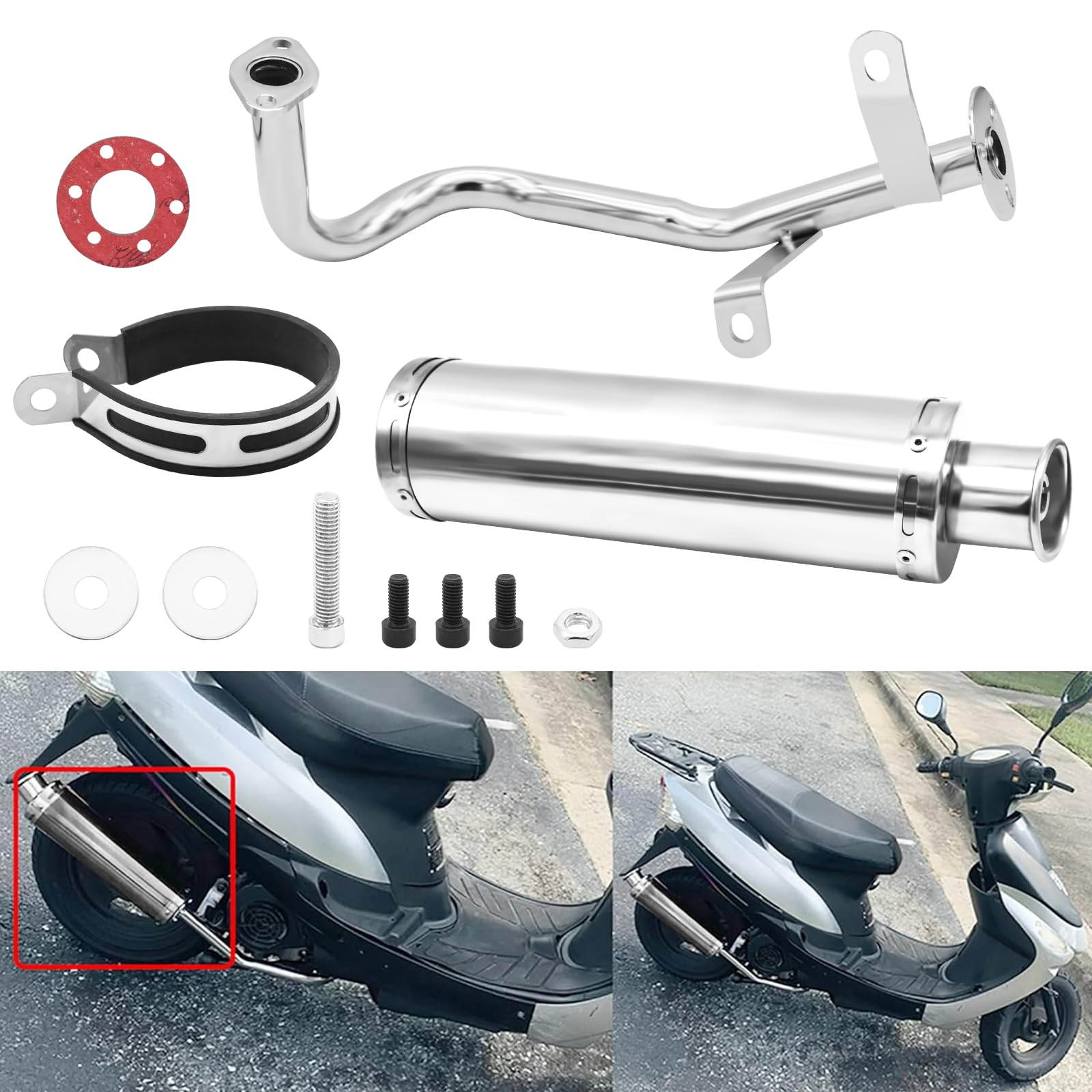 Wai Danie Motorrad Auspuff Schalldämpfer Scooter für GY6 4 Takt 50CC 80CC 100CC Scooter QMB139 Auspuff Edelstahl Rohr 139QMB 1P39QMB Chinesisch Scooter Moped von Wai Danie