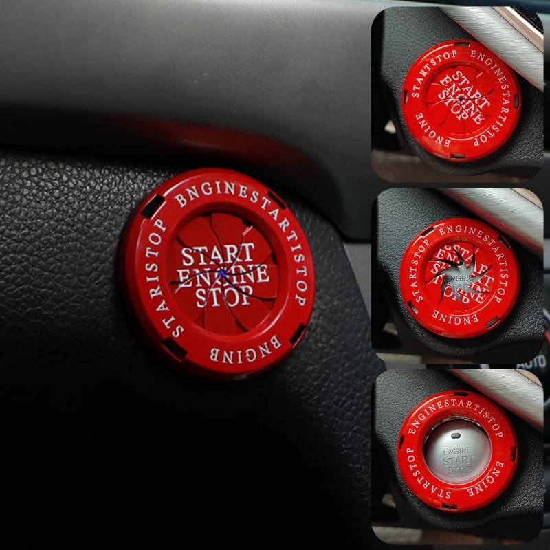 Auto Motor Start Stopp Taste Abdeckring Startknopf Abdeckung Push to Start Button Zündschutzhülle für Motor-Startknopf, Auto Interieur Zubehör Kompatibel (Red) von Wailicop