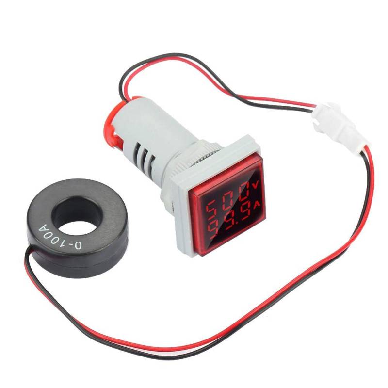 AC 22mm 60-500V 0-100A Digital Voltmeter Amperemeter, LED Dual Display Spannung Strommessanzeige Unterschiedliche Farbanzeige(rot) von Walfront