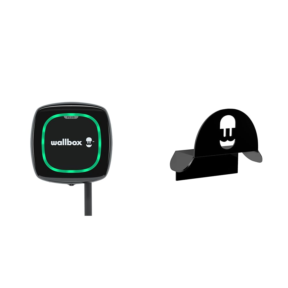 Wallbox Pulsar Plus Ladegerät für Elektrofahrzeuge & Wandhalterung für Kabel (Black) von Wallbox