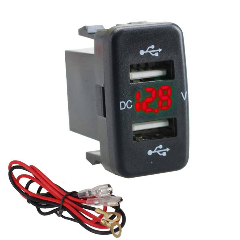 12V-24V Auto 4.2A Dual-USB-Ports Buchse Ladegerät Voltmeter Steckdose für Toyota (Color : Red) von Wallfire