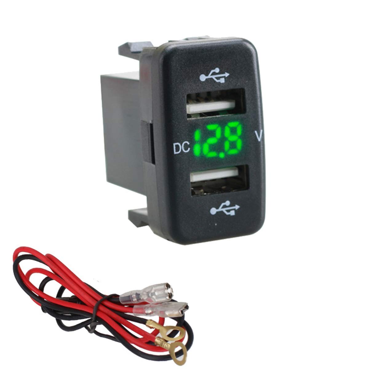 12V-24V Auto 4.2A Dual-USB-Ports Buchse Ladegerät Voltmeter Steckdose für Toyota (Color : Green) von Wallfire