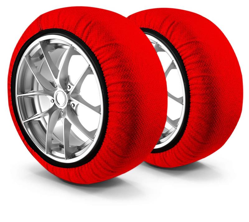 WALSER Schneeketten Alternative Active Qualitätssieger Sehr Gut*, 2er Set Textil Schneeketten, Auto Schneeketten Stoff, Car Snow Chains, Anti-Rutsch Schneesocken Winter, Textilschneeketten rot M von Walser