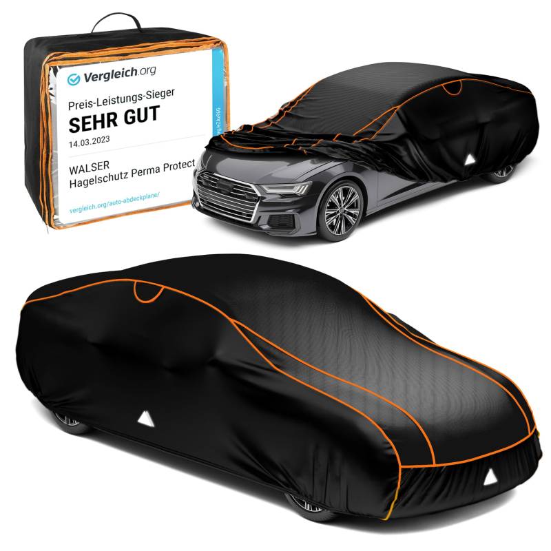 WALSER Hagelschutz Abdeckplane Auto, Preis-Leistungs-Sieger* Auto Hagelschutzplane, Abdeckplane Auto Perma Protect, Autogarage Abdeckung, Abdeckung Auto 100% Polyester, Auto Abdeckung Größe 2 schwarz von Walser