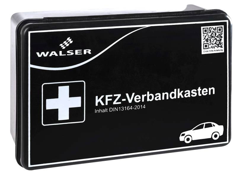 WALSER KFZ-Verbandkasten, Auto-Verbandstasche, Erste Hilfe Koffer, Notfall-Set Auto, Erste Hilfe Tasche DIN 13164, First Aid Kit schwarz 44262 von Walser