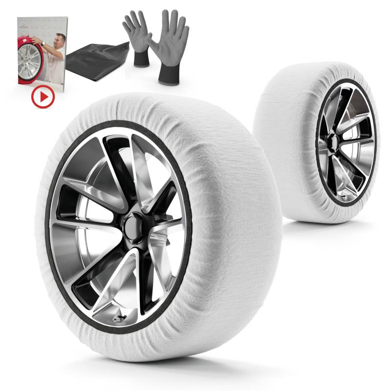 WALSER Premium Schneeketten Alternative Ultra Grip Qualitätssieger Sehr Gut*, 2er Set Textil Schneeketten, Auto Schneeketten Stoff, Car Snow Chains, Schneesocken Winter, Textilschneeketten weiß M von Walser