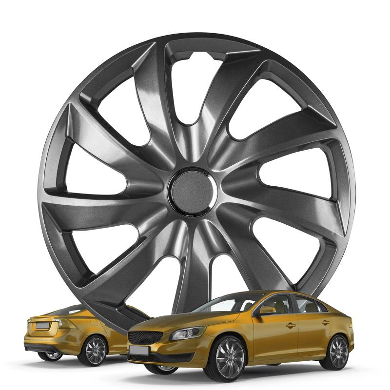 Walser Premium Radkappen Turbine Graphite, 4er Set Radkappen Auszeichnung Sehr Gut*, Radzierblenden 14 Zoll, Radblenden für Alufelgen Stahlfelgen, Auto Radzierblende Graphit - Made in Europe von Walser