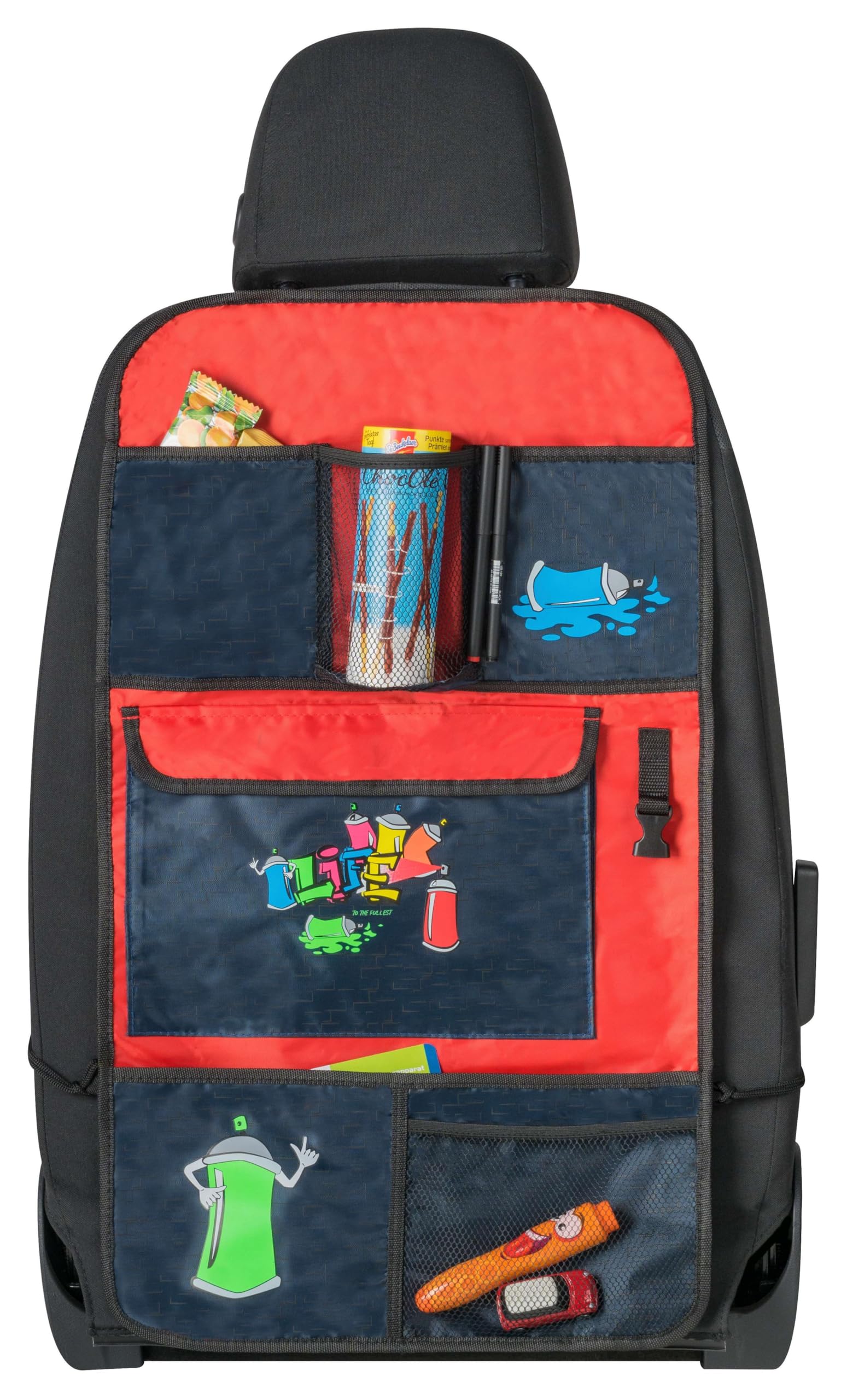 Walser Autositz-Organizer Kinder, Rückenlehnenschutz-Auto Graffiti, Rücksitz-Organizer mit Taschen Kinder, Rücksitzschoner-Auto ca. 70x40 cm blau von Walser