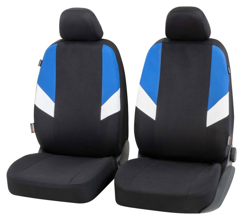 Walser Auto-Sitzbezug Cala 2 Vordersitzbezüge, Universal PKW-Sitzbezüge Polyester, Auto-Schonbezüge für Normalsitze, Autositzschoner schwarz-blau von Walser