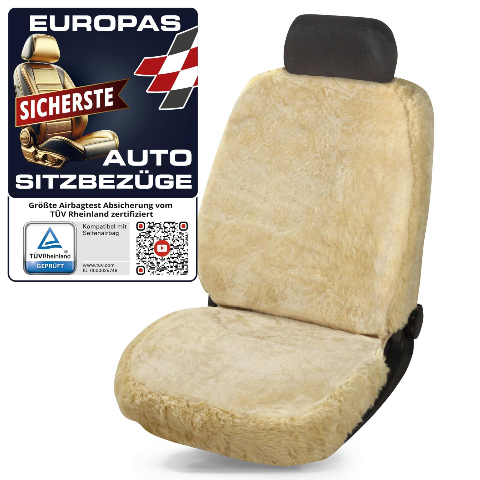 Walser Lammfell Autositzbezug Nineve, 100% Lammfell Sitzbezug für Auto, 1 Stück Lammfell Sitzbezüge Auto Vordersitze, Autositzbezug Lammfell, Autositzbezug Fell, Lammfell Autositz beige von Walser