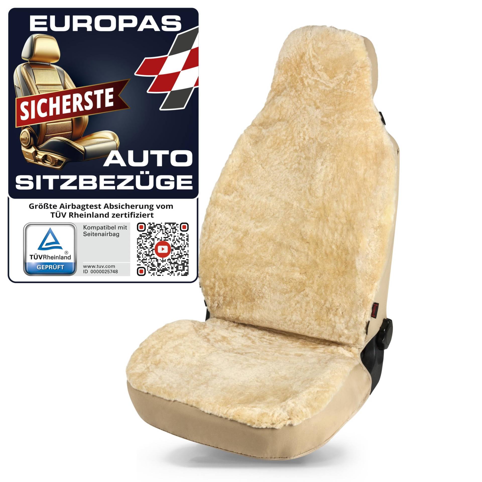 Walser Lammfell Autositzbezug Zoya, 100% Lammfell Sitzbezug für Auto, 1 Stück Lammfell Sitzbezüge Auto Vordersitze, Autositzbezug Lammfell, Autositzbezug Fell, Lammfell Autositz beige von Walser