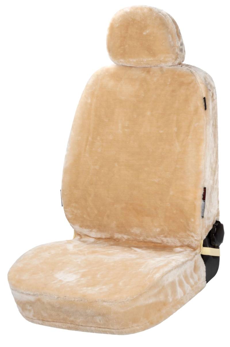 Walser Autositzbezug Teddy, Sitzbezug Kunstfell, Auto-Schonbezug in Lammfell-Optik, Flauschiger Plüsch-Schonbezug vegan beige von Walser