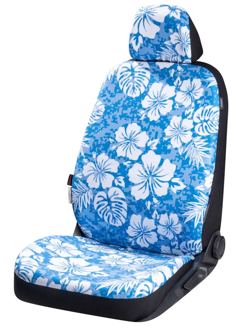 Walser Autositzbezug Tropical Hawaii, 1 Vordersitzbezug, Universal PKW-Einzelsitzbezug, Auto-Schonbezug Tropical-Design, Motiv Sitzbezug, Design Autositzschoner blau/weiß von Walser