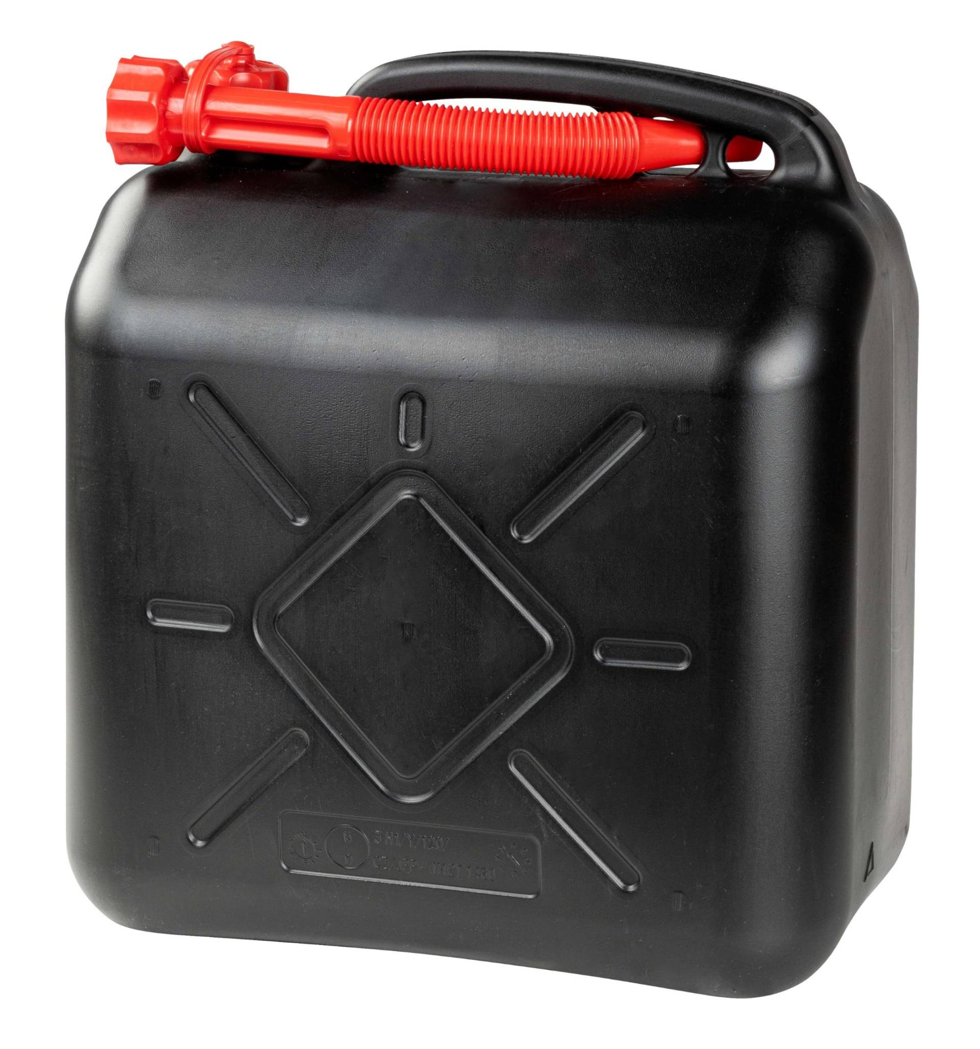 WALSER Benzinkanister 20 Liter, Krafstoffkanister UN-geprüft mit Ausgießer, Reservekanister mit Sicherheitsverschluss, Diesel-Kanister schwarz/rot von Walser