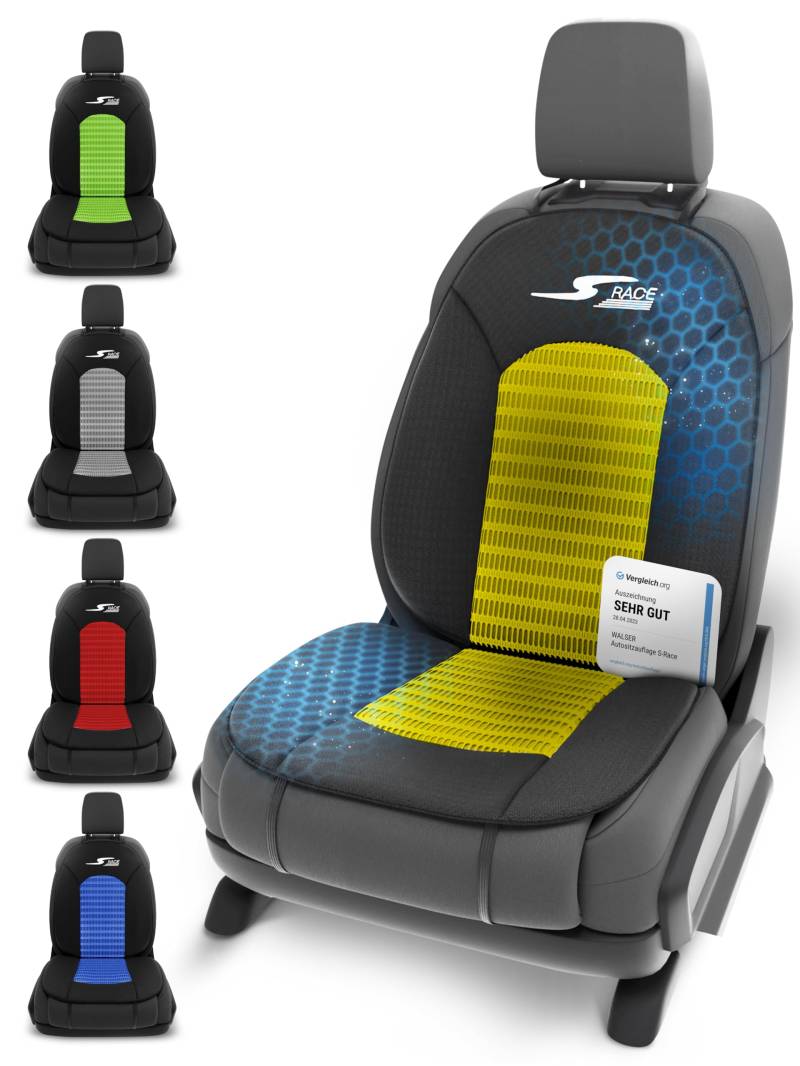 Walser Car Comfort Auto-Sitzauflage S-Race, Auszeichnung Sehr Gut* Autositzauflage, Sitzkissen-PKW, Universal Sitzschoner-Auto, Sitzauflage-Auto Vordersitze, Sitzunterlage-Auto gelb/schwarz von Walser