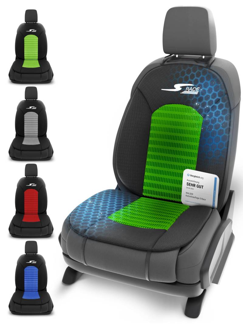 Walser Car Comfort Auto-Sitzauflage S-Race, Auszeichnung Sehr Gut* Autositzauflage, Sitzkissen-PKW, Universal Sitzschoner-Auto, Sitzauflage-Auto Vordersitze, Sitzunterlage-Auto grün/schwarz von Walser