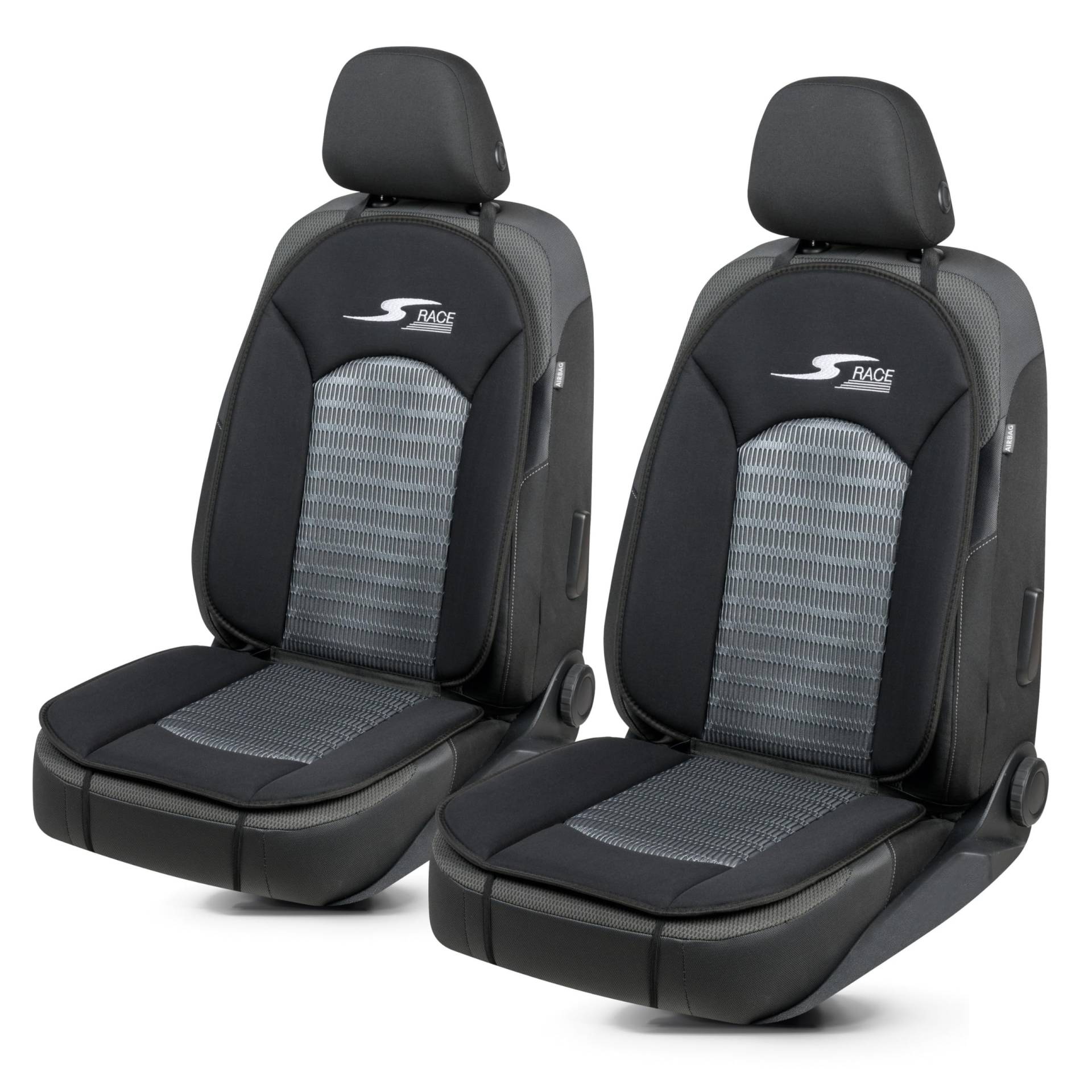 Walser Car Comfort Auto-Sitzauflage S-Race 2-er Set, Auszeichnung Sehr Gut* Autositzauflage, Sitzkissen-PKW, 2 Stück Universal Sitzschoner-Auto, Sitzauflage-Auto Vordersitze anthrazit/schwarz von Walser