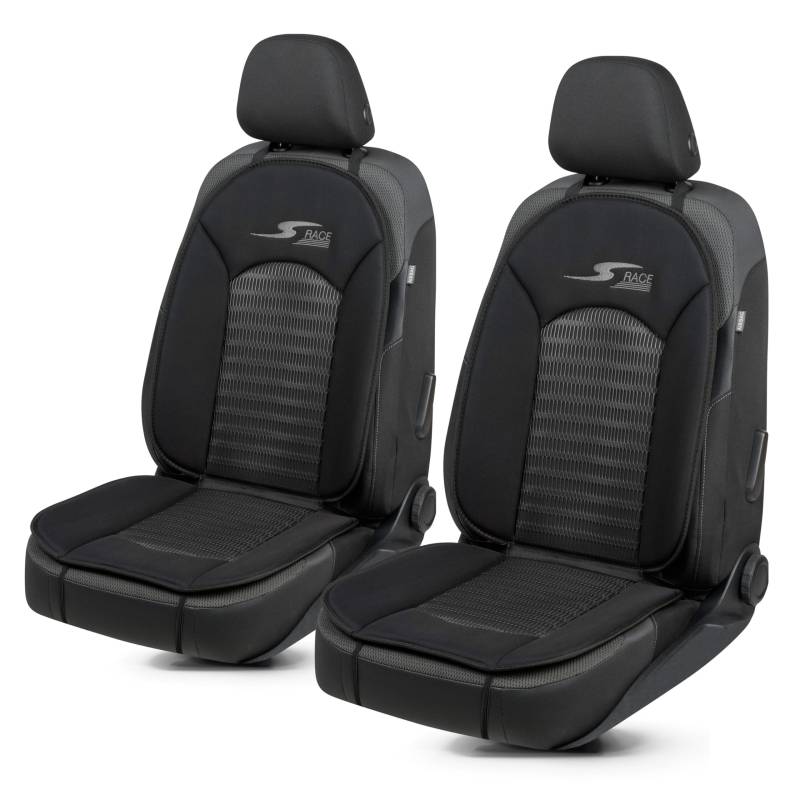 Walser Car Comfort Auto-Sitzauflage S-Race 2-er Set, Auszeichnung Sehr Gut* Autositzauflage, Sitzkissen-PKW, 2 Stück Universal Sitzschoner-Auto, Sitzauflage-Auto Vordersitze schwarz von Walser