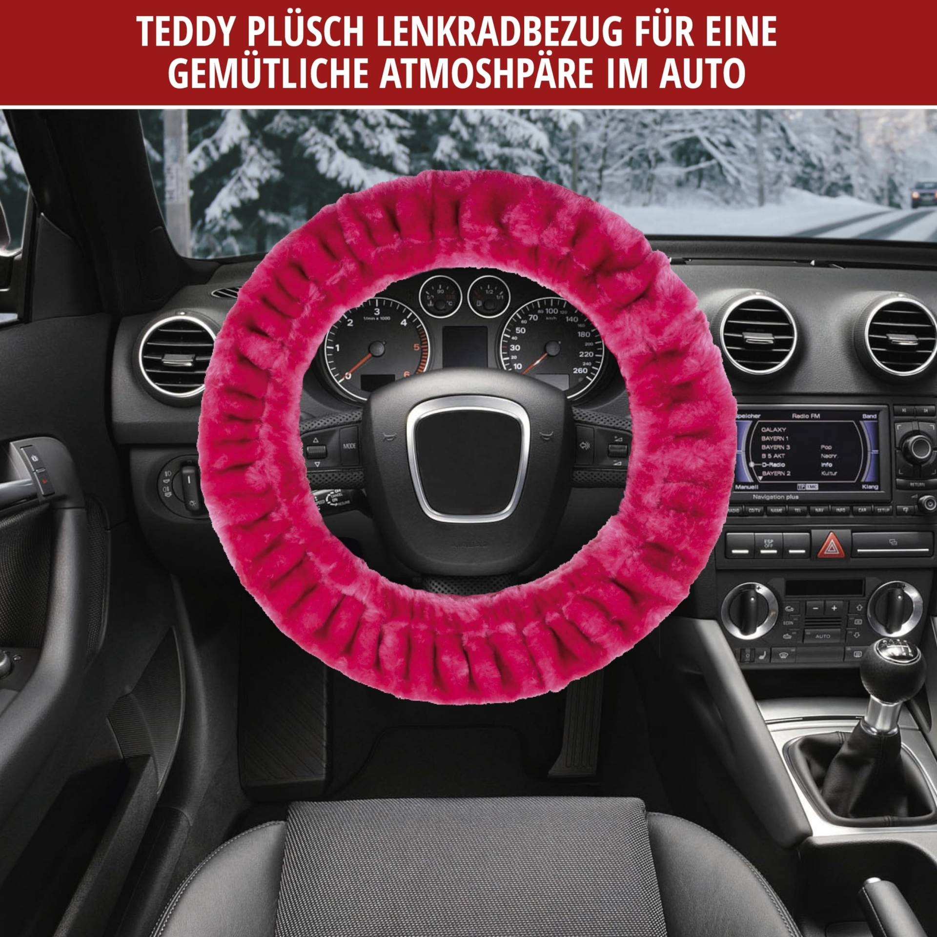 Walser Lenkradbezug Teddy Plüsch, Lenkradhülle Kunstfell, Plüsch-Lenkradabdeckung, Lenkradschoner Lammfell-Optik vegan pink von Walser