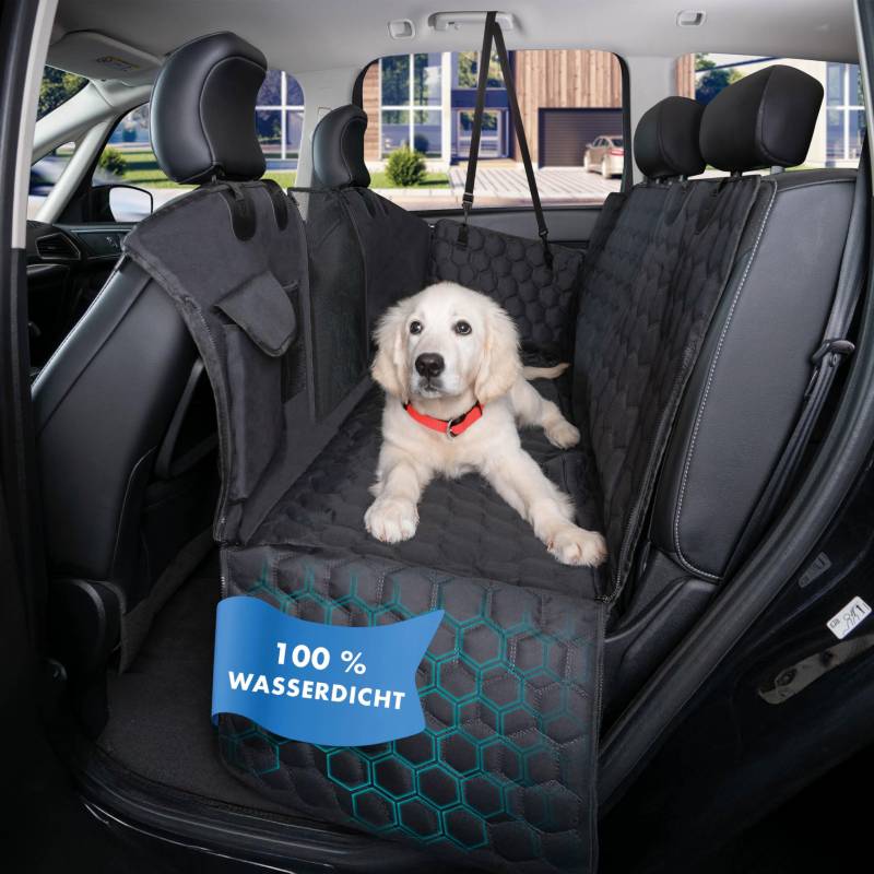 Walser Premium Auto Hundedecke Rocky, 100% wasserdichte Rücksitz Autoschondecke inkl. Seitenschutz und Sichtfenster, Rückbank Autodecke ideal für Reise & Transport mit kleinen und großen Hunden von Walser