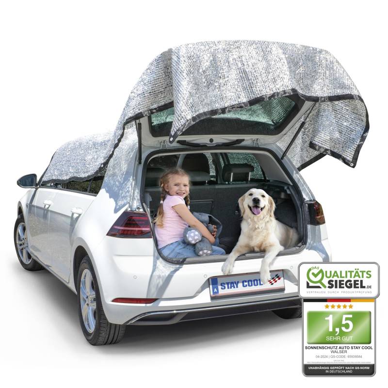 WALSER Premium Schattennetz Auto Hund Stay Cool, Qualitätssieger Sehr Gut* Auto-Sonnenschutz 3x4m Sonnenschutzfolie Auto mit UV-Schutz, Hitzeschutz Auto, Auto Sonnenschutz Camping Sonnensegel mit Ösen von Walser