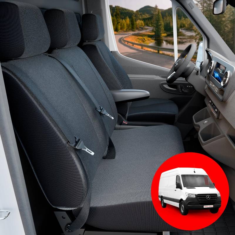 Walser Transporter Sitzbezüge Auto kompatibel mit Mercedes Sprinter, VW LT, Einzelsitz Armlehne innen/Doppelbank, Auto Sitzbezüge aus Stoff Sitzschoner Auto, Auto Sitzauflagen Set für Van von Walser