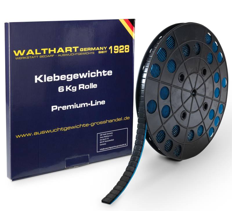 Walthart Germany seit 1928 1200 Klebegewichte auf Rolle Schwarz Auswuchtgewichte 6Kg mit Abrißkante Kleberolle Kunststoffbeschichtet Riegel 5g von Walthart Germany seit 1928