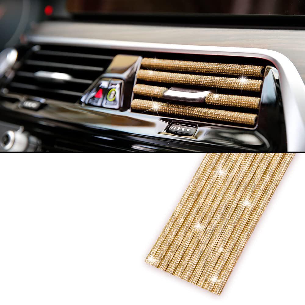 10 Stück 20cm Auto Luftauslass Zierstreifen mit Strasssteinen,Glitzer Auto Lüftungsschlitz Dekoration,Auto Styling Lüftungsgitter Zierleiste,DIY Auto Zubehör Innenausstattung Streifen,Gold von Wambere