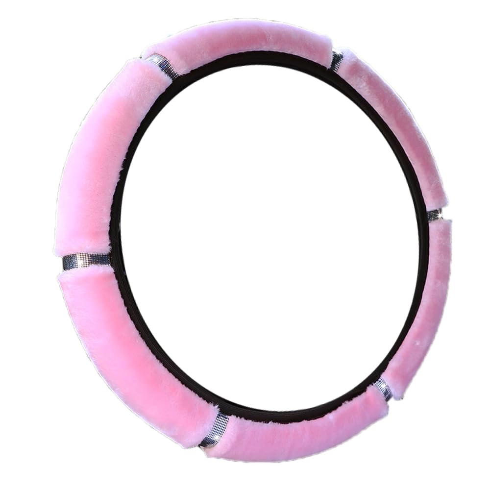 Glitzer Lenkradabdeckung,Universal Bling Strass Auto Lenkradhülle Plüsch Winter Warme Lenkrad Abdeckung Anti Rutsch Lenkradbezüge Autozubehör Innenraum für Lenkrad mit Durchmesser 37–38cm,Hell-Pink von Wambere