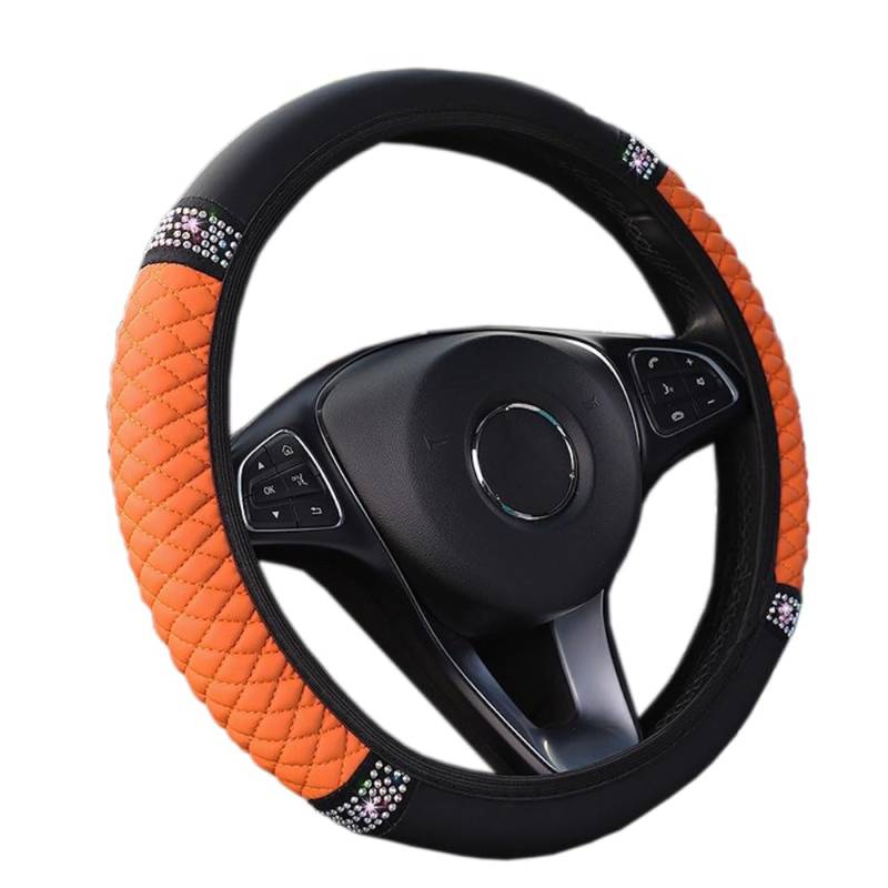 Lenkradbezug Auto,Lenkradbezug Leder,Universal weich bequem Steering Lenkradschoner für Auto Zubehör,Diamant-Lenkradabdeckung Lenkradhülle Sommer Winter Autozubehör Innenraum 37-38cm Orange von Wambere