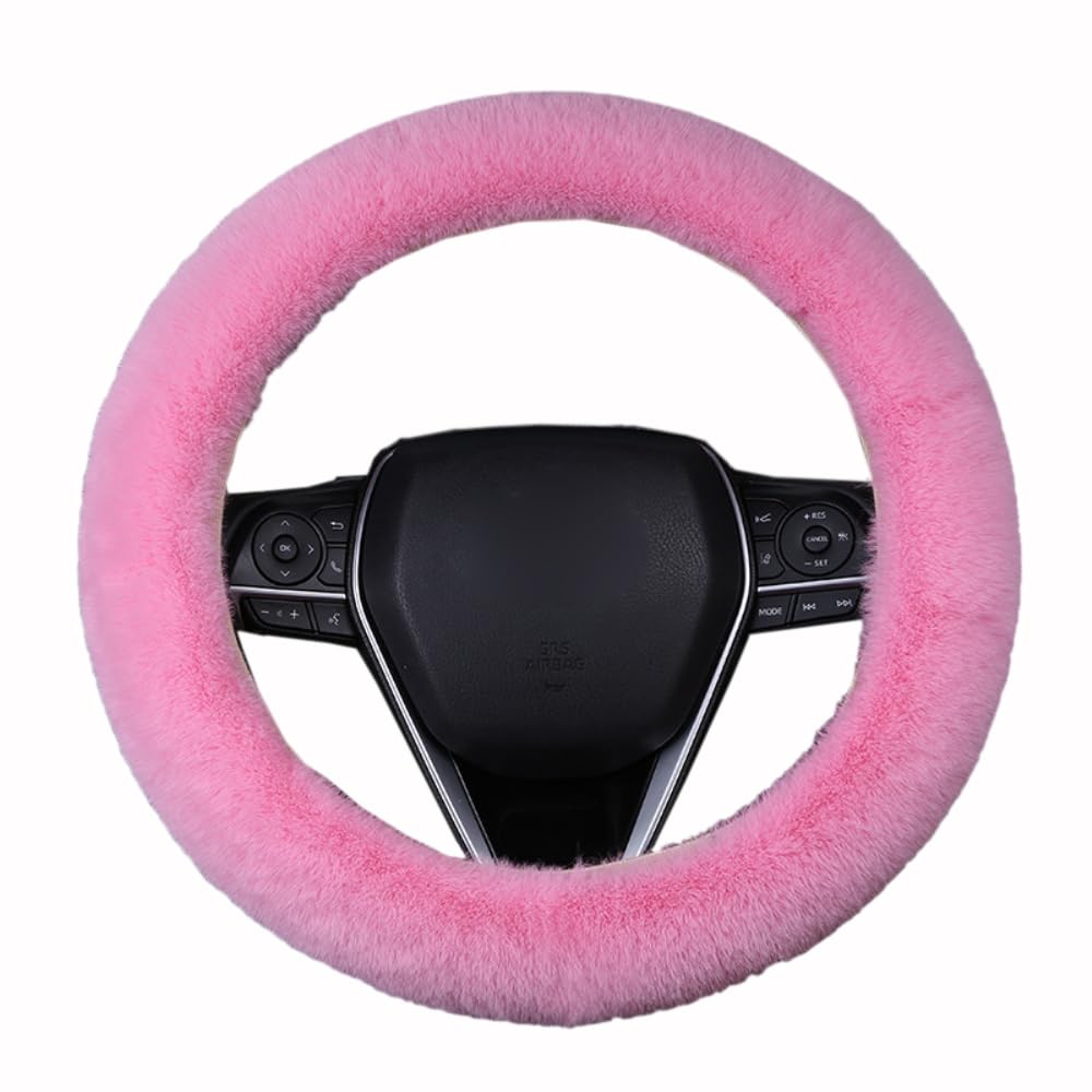 Lenkradbezug Fell Lenkradhülle Winter Universal Lenkrad Fellbezug Lenkradschoner Lenkrad Uberzug Plüsch Atmungsaktiv Lenkradschutz,Automobilinnenraum,Passend für Lenkraddurchmesser 38 cm,Rosa von Wambere