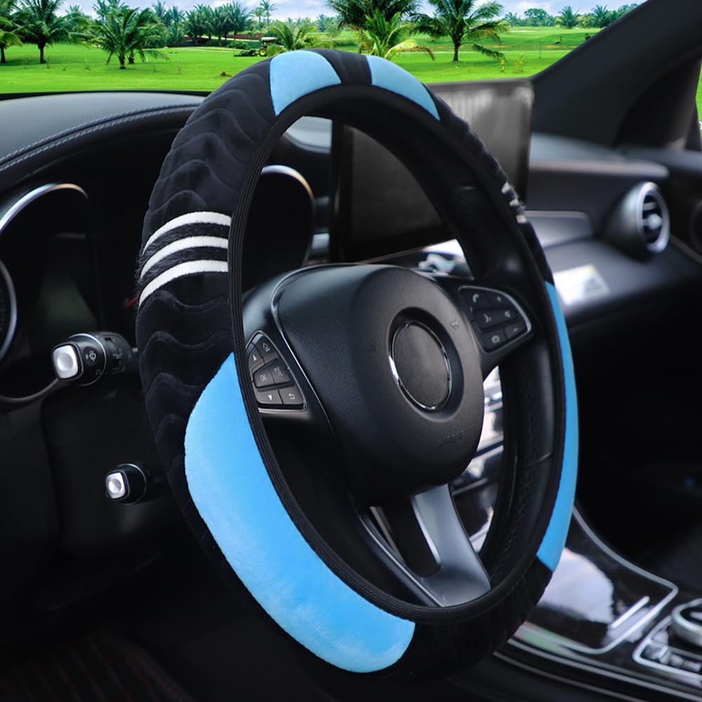 Universeller Auto Lenkradbezug Plüsch Lenkradabdeckung Auto Lenkradschutz rutschfest Warm Winter Lenkradhülle Autodekoration Car Steering Wheel Cover für Lenkrad Automobilinnenraum,Blau von Wambere