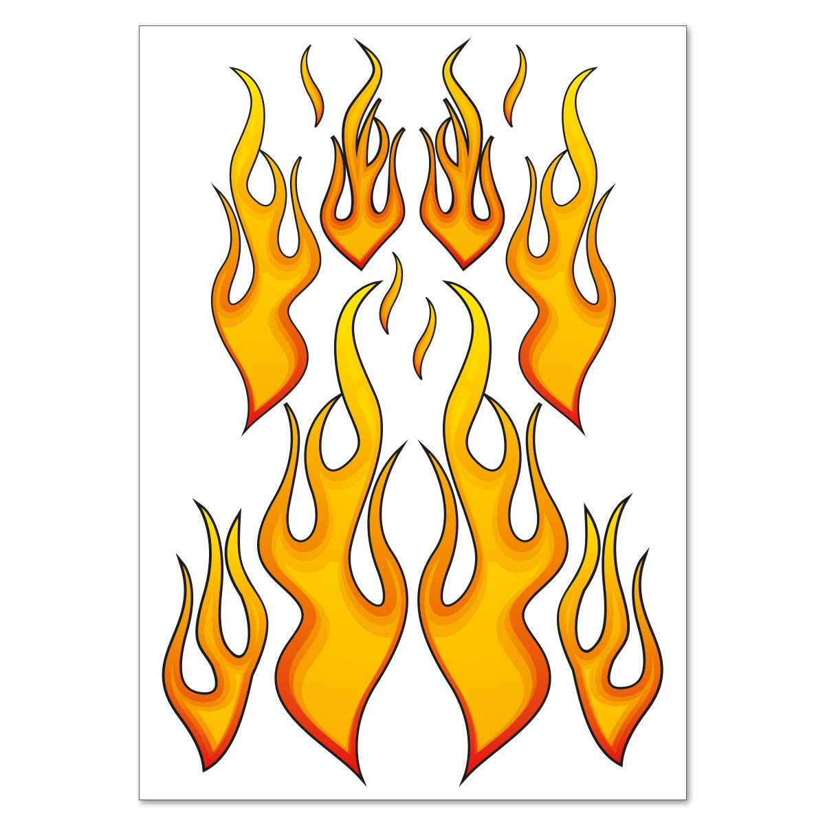 Racing Aufkleber "Fire Flames" Feuer Flammen Sticker Set - 12 Aufkleber auf DIN A4 Bogen von Wandkings.de