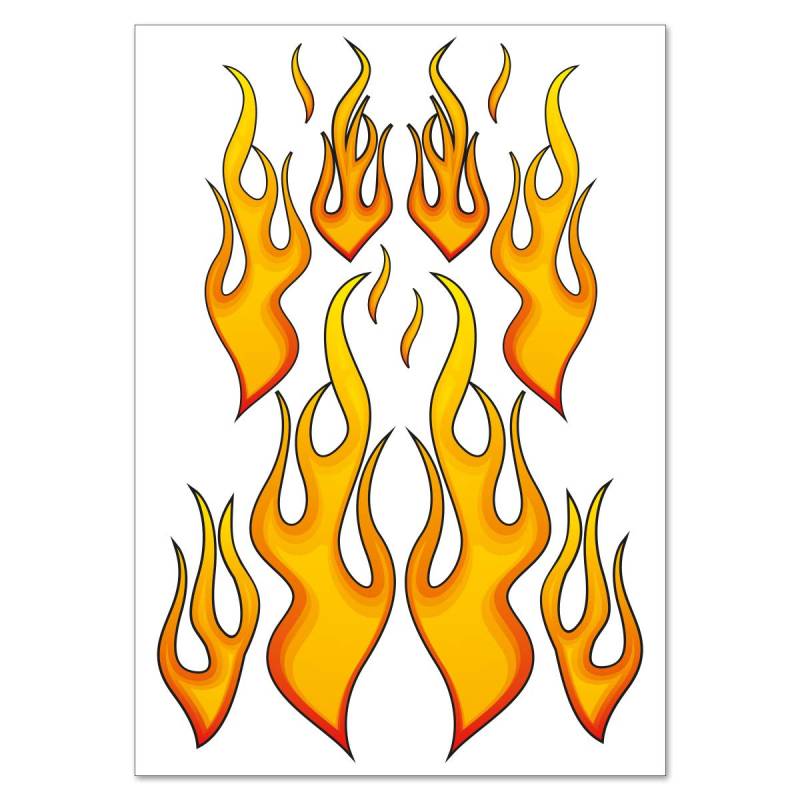 Racing Aufkleber "Fire Flames" Feuer Flammen Sticker Set - 12 Aufkleber auf DIN A4 Bogen von Wandkings.de