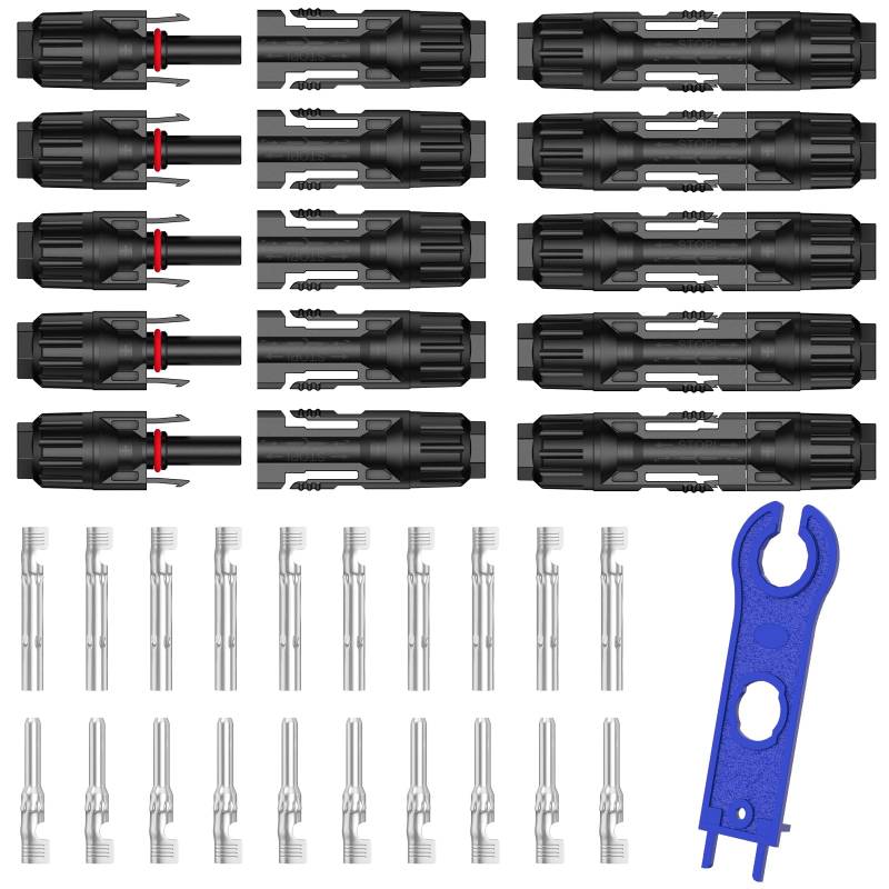 Stecker Männlich/Weiblich Solarpanel Steckverbinder, 6 Paar Solarpanel Stecker, mit 1Pcs Schraubenschlüssel, Leicht zu Zerlegen und Zusammenzubauen Solarstecker für Photovoltaik Solarkabe (10) von Wanglaism