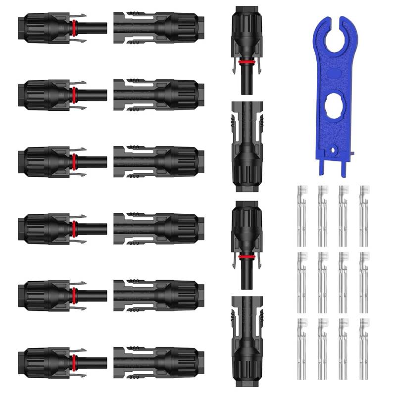 Stecker Männlich/Weiblich Solarpanel Steckverbinder, 6 Paar Solarpanel Stecker, mit 1Pcs Schraubenschlüssel, Leicht zu Zerlegen und Zusammenzubauen Solarstecker für Photovoltaik Solarkabe (8) von Wanglaism