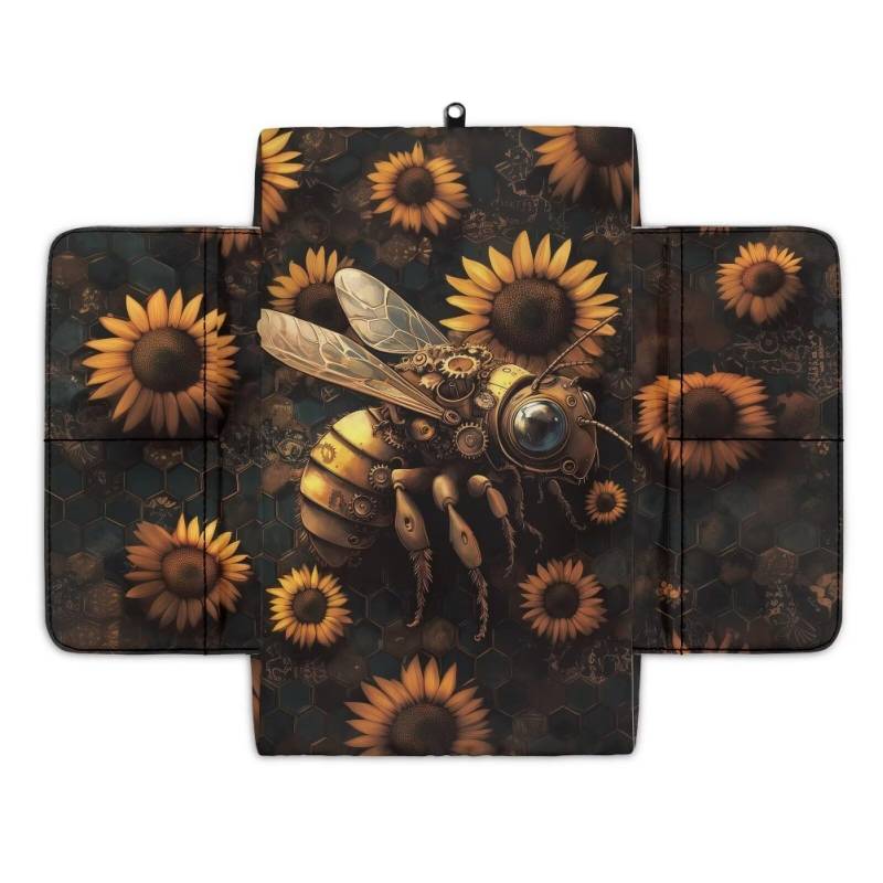 Wanyint Auto Mittelkonsole Abdeckung Universal Armlehne Box Protector Kratzfest Verschleißfest Armlehne Abdeckung Pad mit Taschen Aufbewahrungstasche Fahrzeugzubehör Maschine Bee Sonnenblume Waben von Wanyint