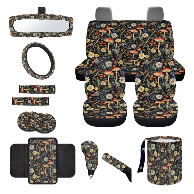 Wanyint Autositzbezug-Set mit Lenkradbezug, Sicherheitsgurtschutz, Getränkehalter, Müllbeutel, Schaltknauf-Bezug-Set, Rückspiegelschutz, Armlehnenbezug, 14-teiliges Set von Wanyint