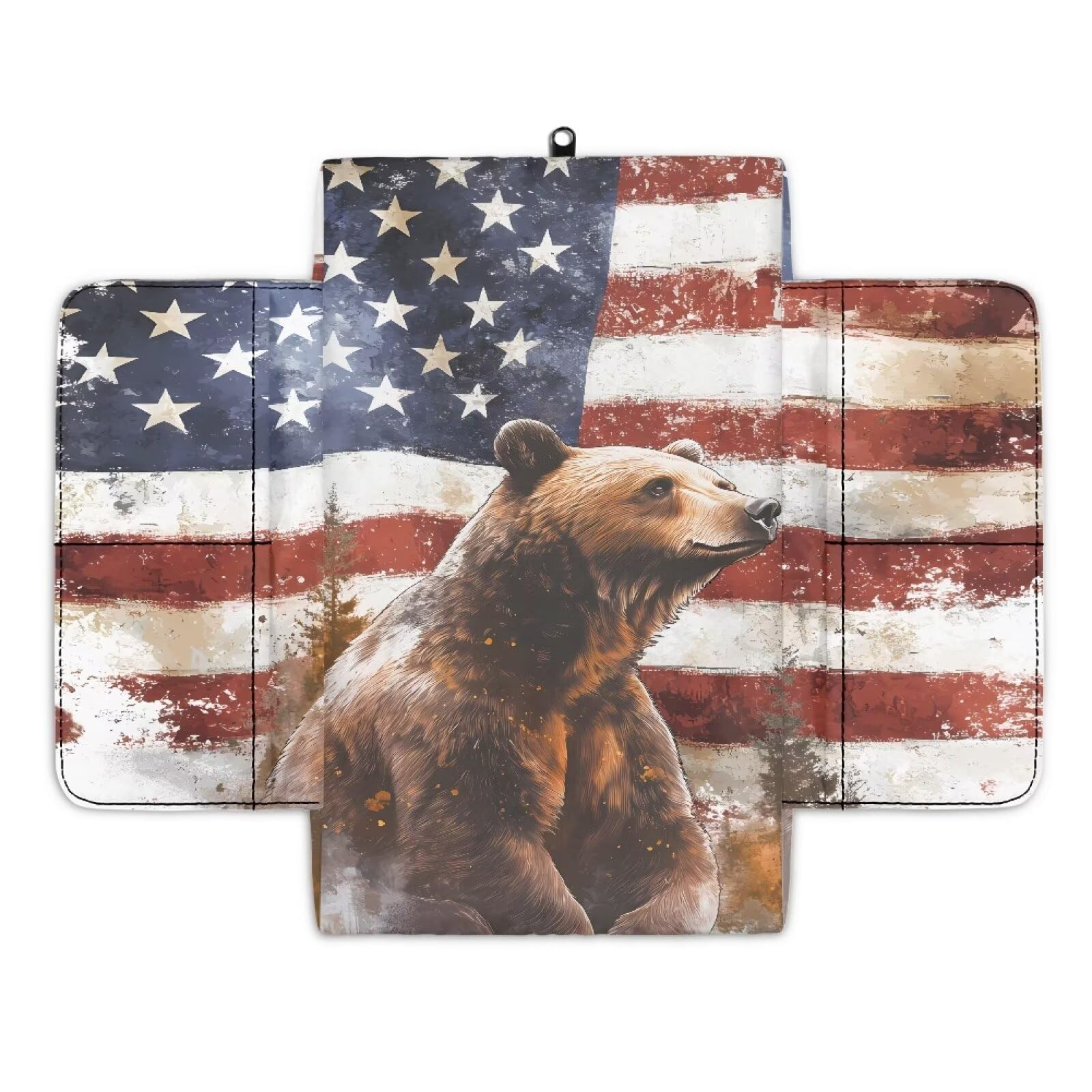 Wanyint Bear Amerikanische Flagge Auto Mittelkonsole Pad Rutschfeste Armlehne Abdeckung Kissen Deckel Verschleißfeste Armlehne Kissen Schutz für Autositz Organizer Universal Fit für die meisten von Wanyint