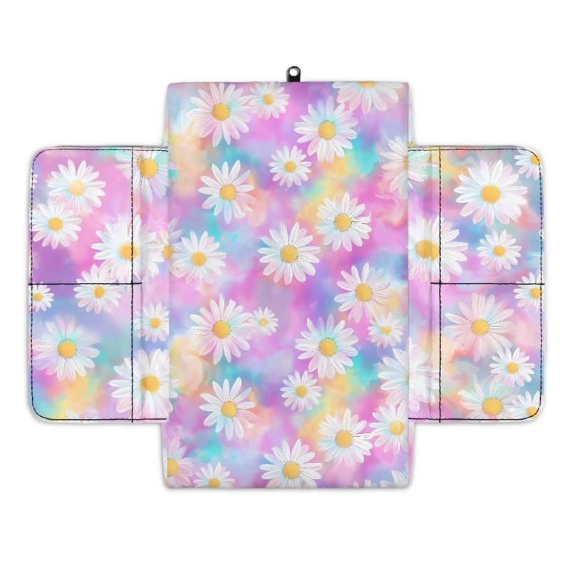 Wanyint Dreamy Daisy Pink Auto Mittelkonsole Kissenbezug Universal Armlehne Box Matte Kratzfeste Verschleißfeste Armlehne Pad mit Taschen Aufbewahrungstasche Auto Zubehör für Frauen von Wanyint