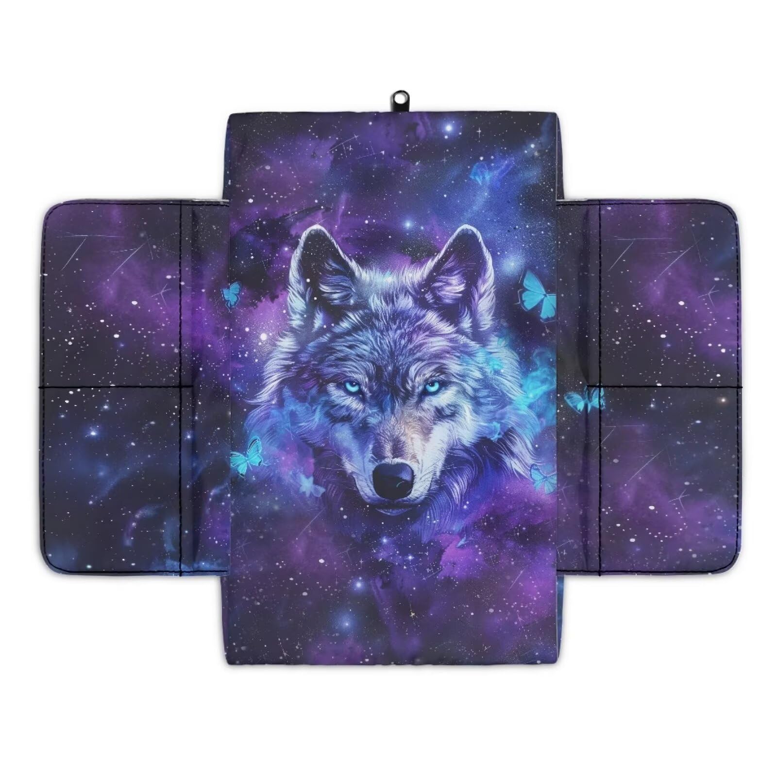 Wanyint Galaxy Wolf Schmetterling Auto Mittelkonsole Armlehne Abdeckung Weiche Armlehne Abdeckung Deckel Rutschfeste Mittelkonsole Abdeckung mit Seitentasche für Autositz Organizer Universal Fit von Wanyint