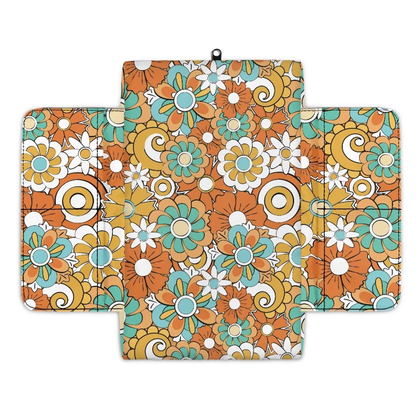 Wanyint Hippie Blume Orange Auto Mittelkonsole Abdeckung Armlehne Sitzbox Abdeckung Schutz mit 4 Aufbewahrungstaschen Mittelkonsole Pad Armlehne Abdeckung für Auto Seite Aufbewahrungsbox für Damen von Wanyint