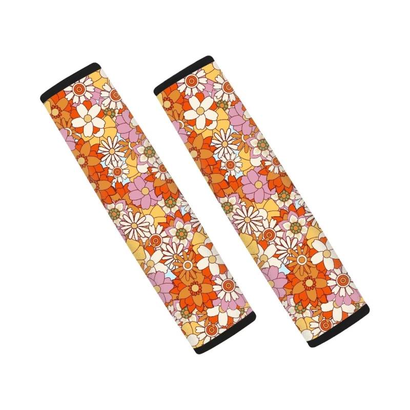 Wanyint Hippie Flower Orange Pink 2 Stück Auto Sicherheitsgurtpolster Weich Bequem Auto Sicherheitsgurte Bezüge Mode Weiche Rucksäcke und Handtaschen Schützende Schulterpolster von Wanyint