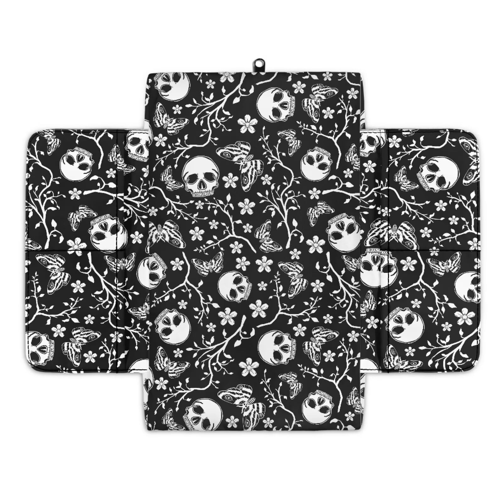 Wanyint Mittelkonsolenpolster, Gothic-Totenkopf-Schmetterling, Blumenmuster, bequeme Armlehnen-Box, Schutz, weiches Handauflage-Kissen für Autositz-Organizer, Armlehne, Kissen, Schutzbezug, Auto-Dekor von Wanyint