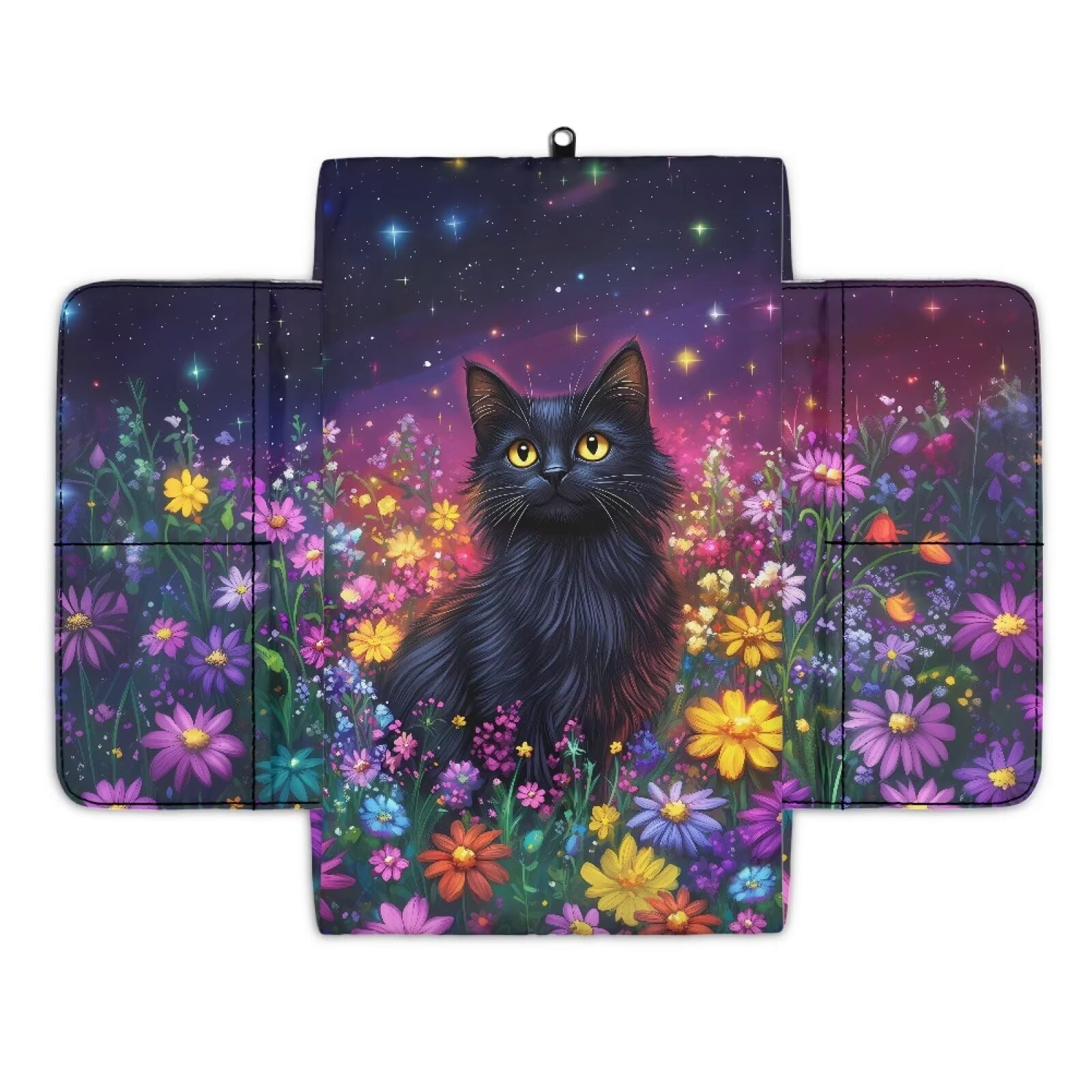 Wanyint Schwarze Katze Floral Galaxy Auto Mittelkonsole Abdeckung rutschfeste weiche Armlehne Aufbewahrungsbox Matte Kratzfeste Mittelkonsole Abdeckung Armlehne Pad Auto Innendekoration Zubehör von Wanyint