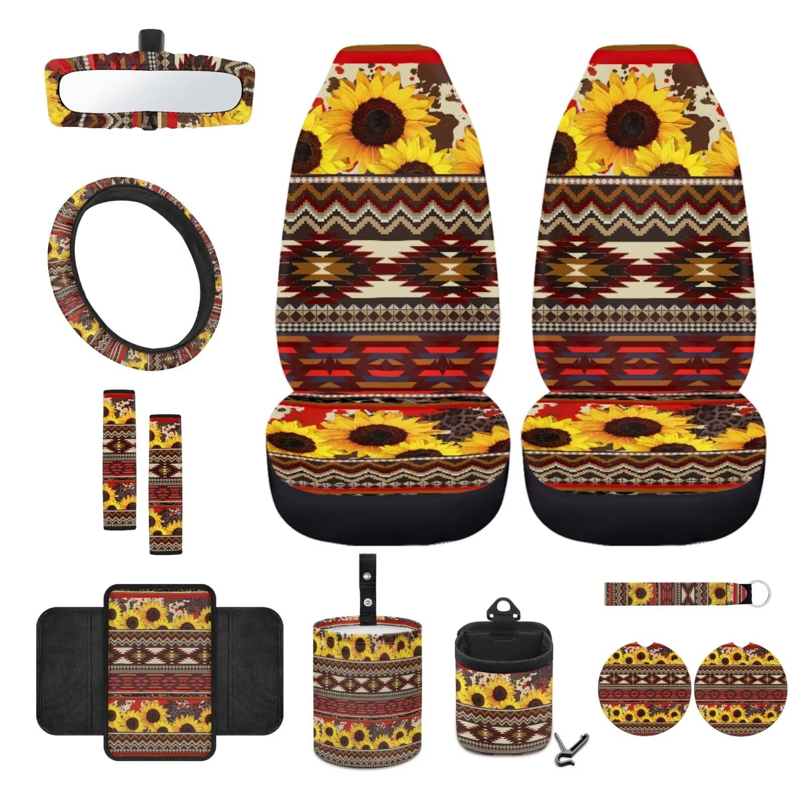 Wanyint Vordersitzbezug-Set mit Lenkradbezug, Sicherheitsgurtbezug, Armlehnenbezug, Mülltonne, Lüftungsschlitztasche, Rückspiegelbezug, Untersetzer, Schlüsselanhänger, universelle Passform, 12 Stück von Wanyint